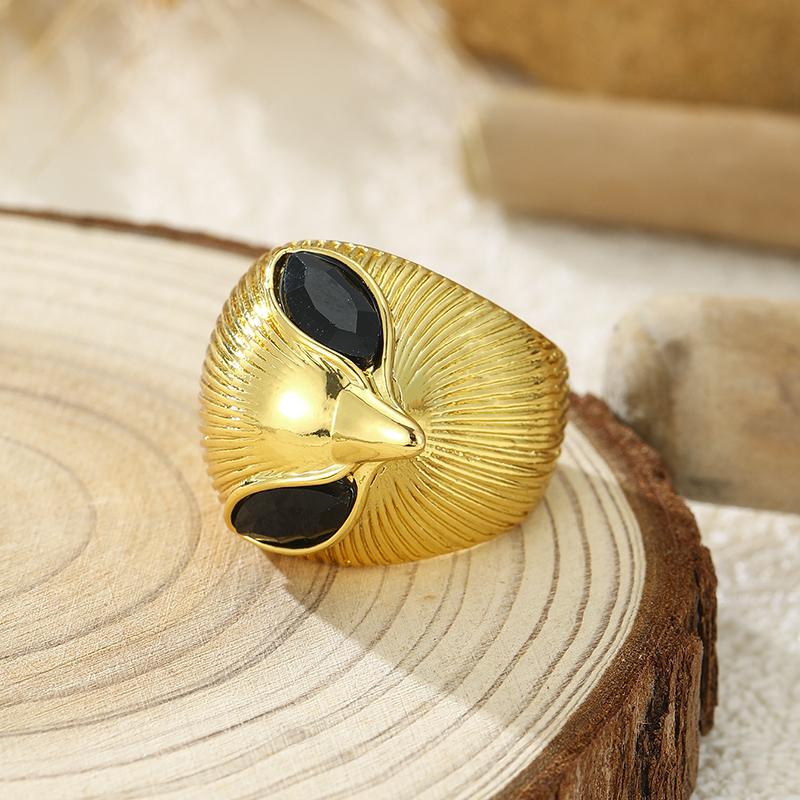 Modischer Klassischer Eulenkopf Stil Ring, Kombiniert mit Schwarzem Zirkonia, Einzigartiges Design für Damen, Urlaubsaccessoires Schmuck