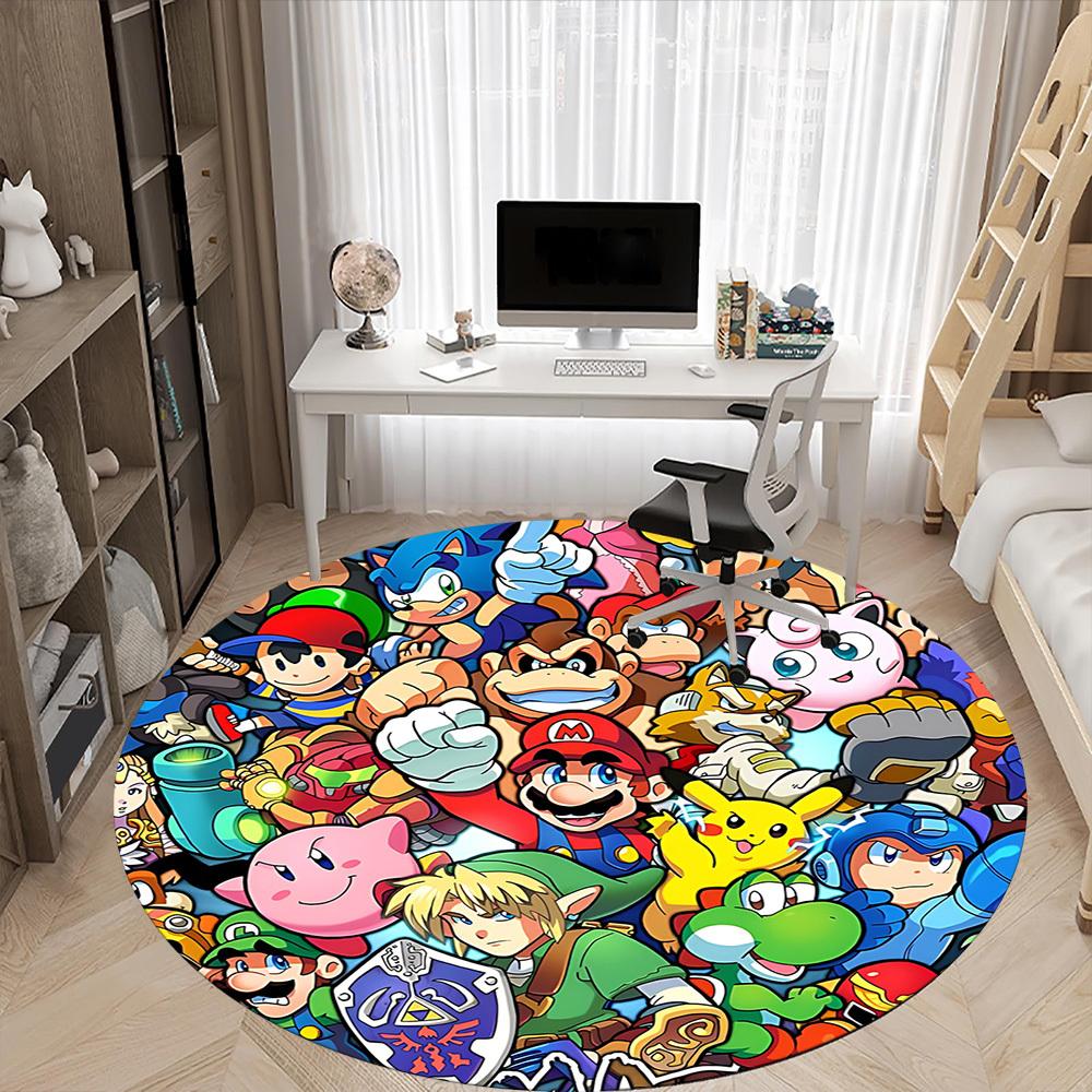 1pc Mario Gaming Characters Office Round Area Rug,  Under Office Chairs Bedroom Living Room Home Decor a0926200