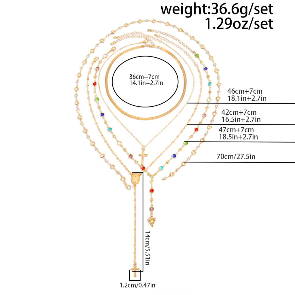 Ingemark Lot de 5 Colliers Ras-du-cou Pendentifs Croix Créatifs Colorés Vintage pour Femmes Tendance Exquis Chaîne Dorée Bijoux Cadeaux