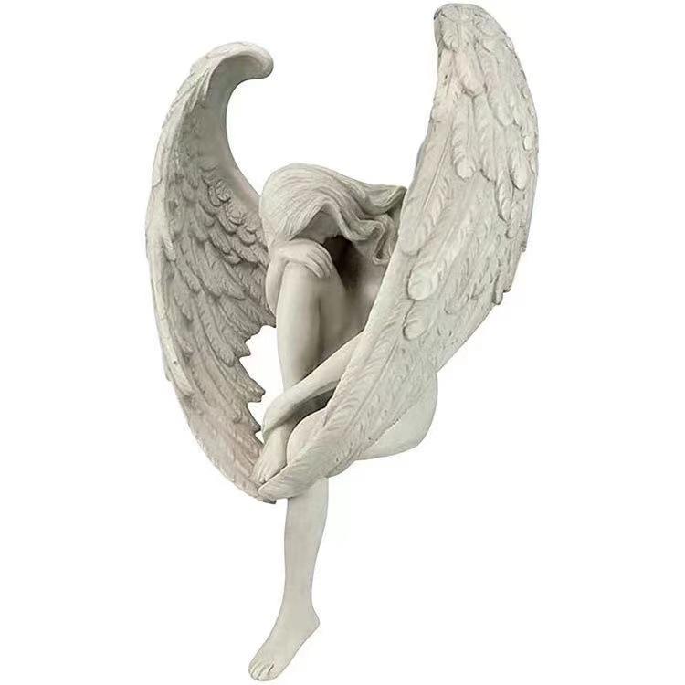 Nordic Style Angel Hugging Leg Resin Figurine for Home Wall or Stairway Decoration