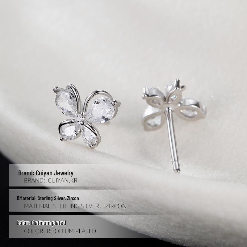 Cui Yan S925 Sterling Silver Korean Style Summer Butterfly Zircon Stud Earrings for Women – Sweet Commuting Fashion.