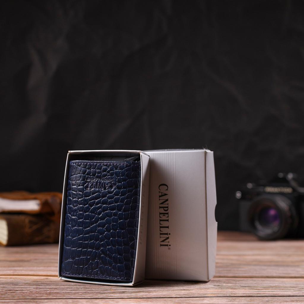 Kartenetui für Herren, dreifach faltbar mit automatischem Mechanismus, aus echtem Leder mit Krokodilprägung CANPELLINI 21935 Blau