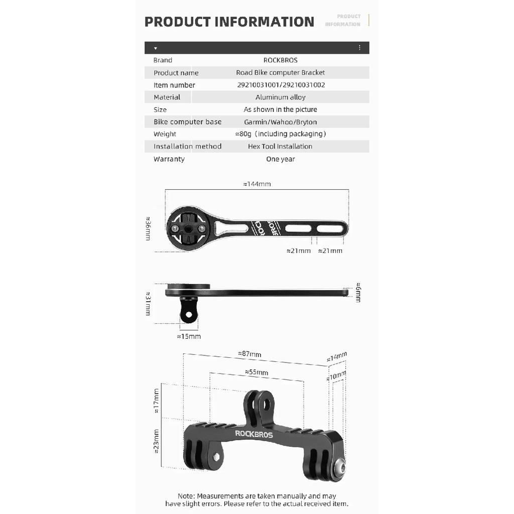 ROCKBROS Bicycle Computer Holder Aluminum Alloy Bike Stopwatch Speedometer Mount Stand For Garmin Wahoo Bryton GoPro Light Stand