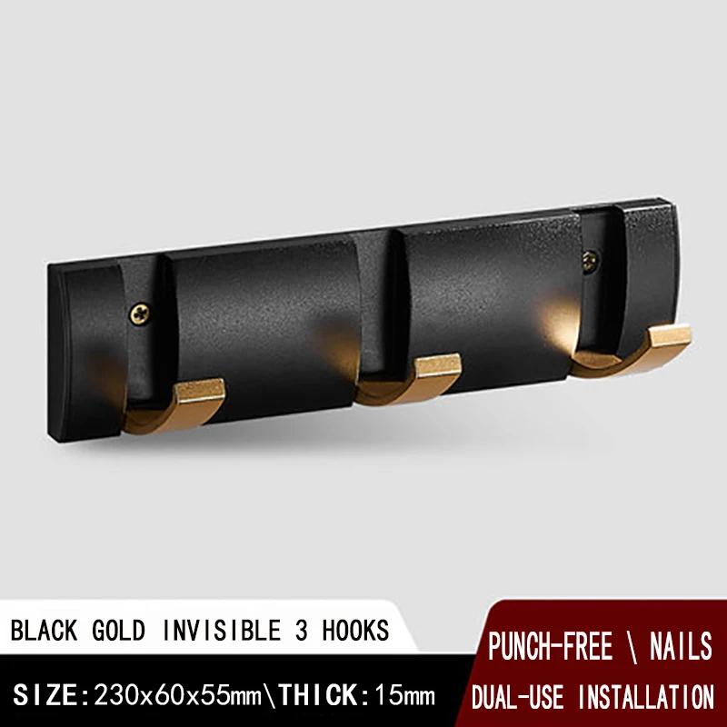 Black Golden Robe Hooks Folding Towel Hanger Nail Free Installation Wall Hooks Coat Clothes Holder Rack Coats 1-6 Hook Bathroom