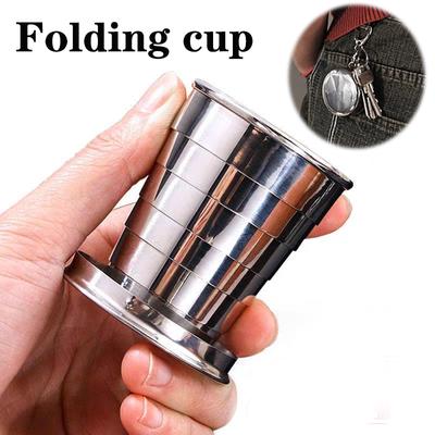 75ml Foldable Stainless Steel Shot Glass Collapsible Portable Keychain Telescopic Cup for Travel Camping & Outdoor Drinking