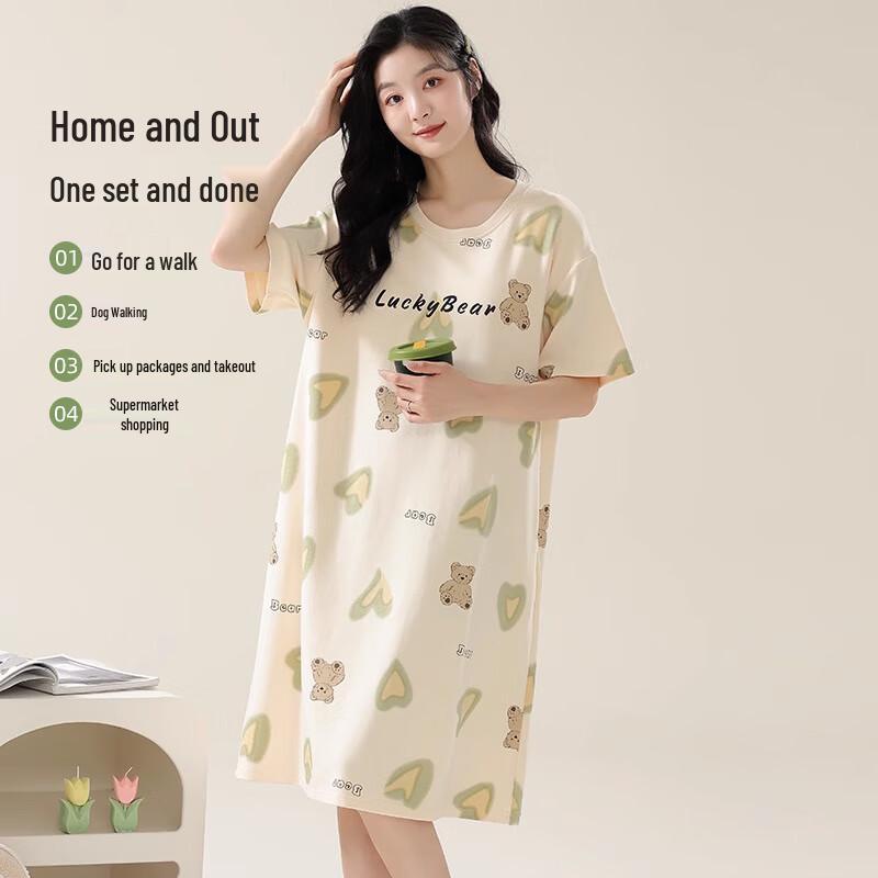 Langsha Women's Cotton Short-Sleeve Sleep Dress