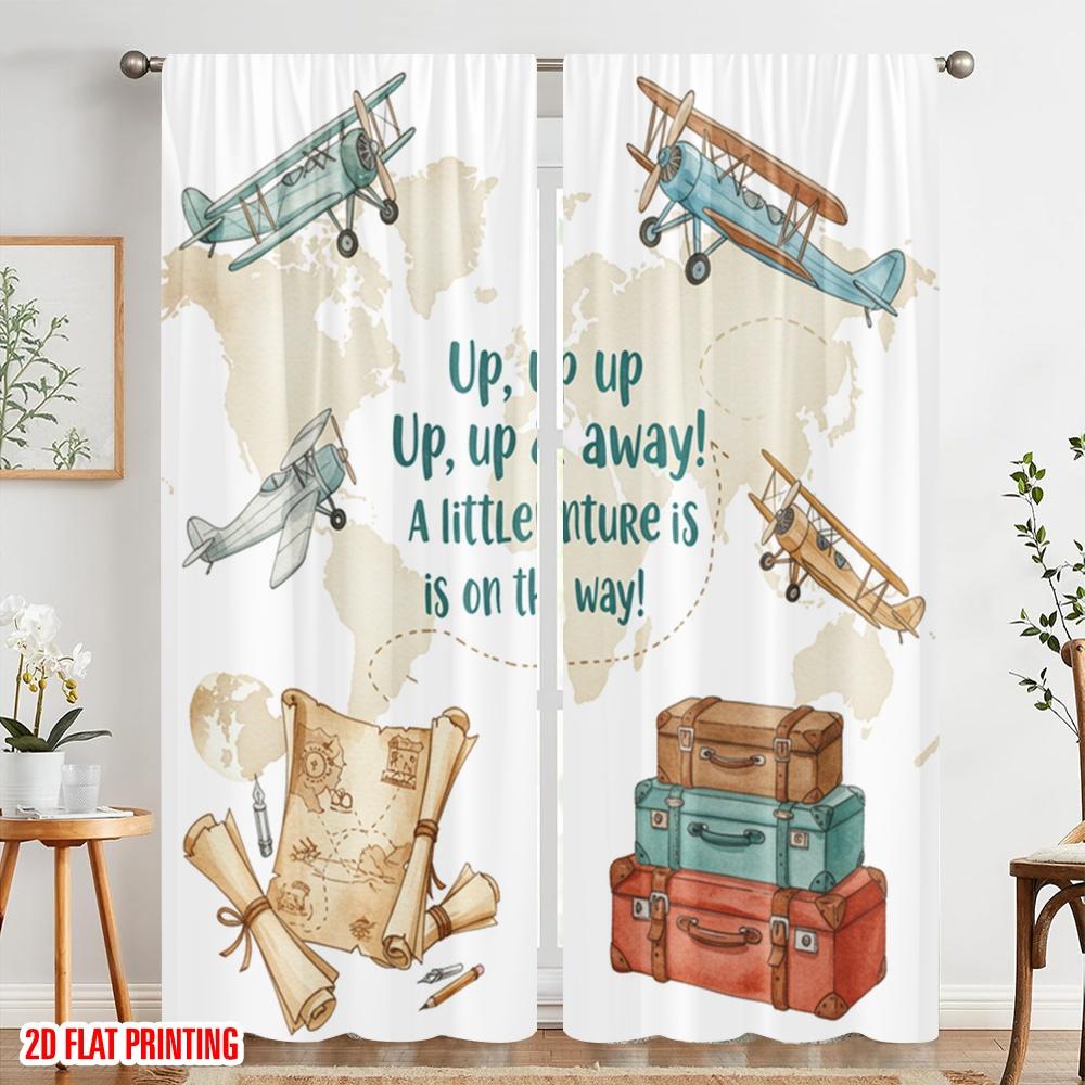 2pcs 2D Flat Printing Window Curtains Up Up Away Adventure Awaits Fabric Without Electricity Festive Curtains Perfect for Yard &