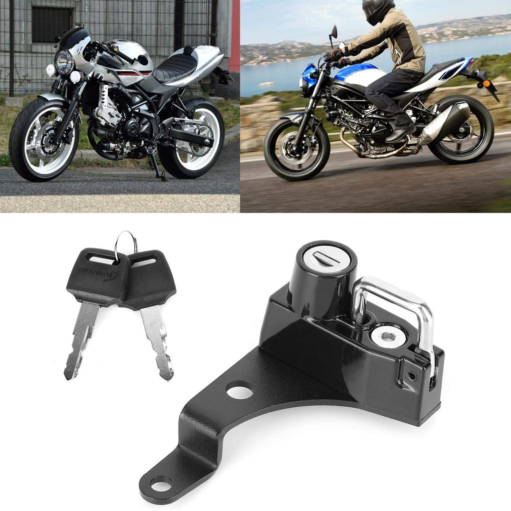 Yctze Držák zámku na motocyklovou helmu, Hliníková slitina Kolo Proti krádeži Sada zámku na helmu Vhodné pro Suzuki SV650 (Černá), oblíbený