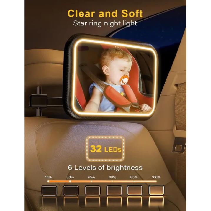 Baby Car Mirror With Light for Baby Rechargeable 2000mAh Baby Mirror for Car Seat Rear Facing Hook Clip Design Car Seat Mirror