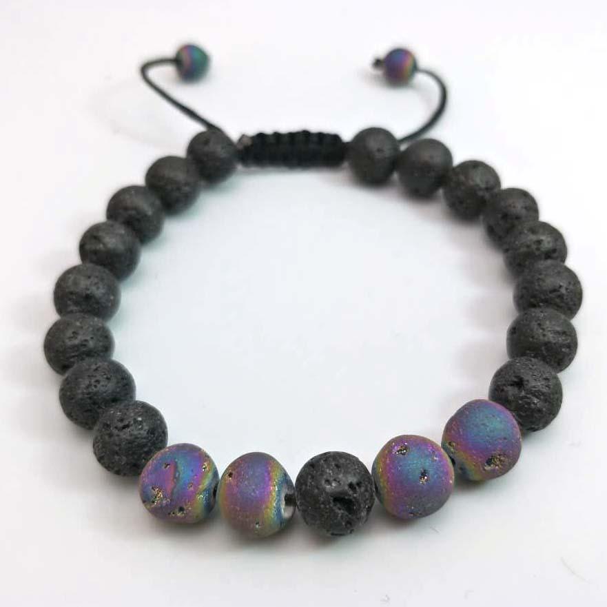 Energy Volcanic Stone Yoga Bracelet - 8mm Natural Woven Beads