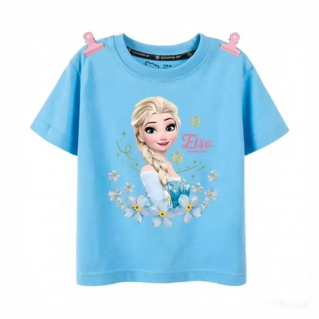 Kids T Shirt Frozen Elsa Princess Ariel Rapunzel Girls Summer Short Sleeve Little Girls 713Years Birthday Baby Children Gifts 100