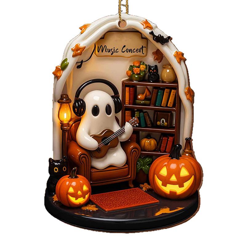 Niedlicher Lesender Geist Halloween Geist Ornamente 2D Flacher Acryl Anhänger Halloween Hängende Heimdekoration