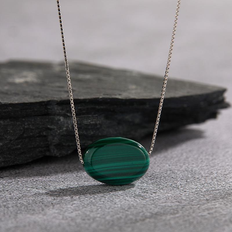 Niche Design S925 Sterling Silver Natural Malachite Colored Treasure Necklace Feminine Simple Temperament Various Pendant Earrings