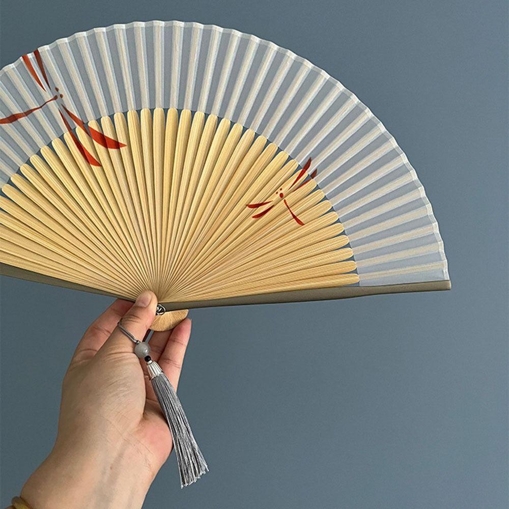Chinese Style Folding Hand Fan Bamboo Frame Women's Dance Fan Retro Handheld Fan Home Use