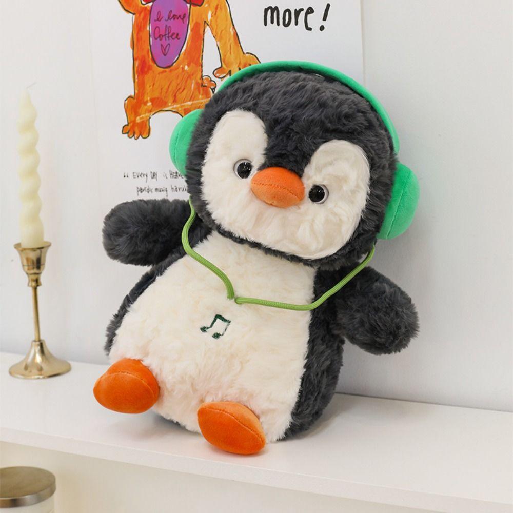 Interactive Penguin Doll Stuffed Animals Fluffy Wearing Headphones Animal Doll  Home Decor