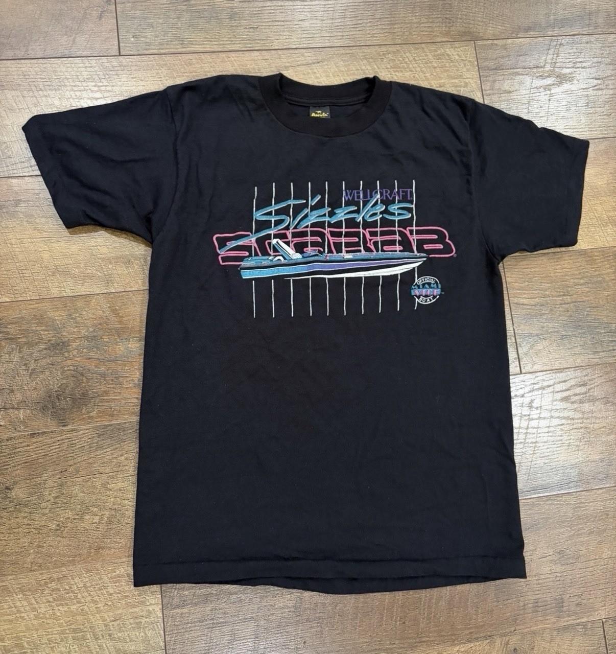 Vintage 80s Miami Vice Wellcraft Scarab Promo Tee Black Large Unisex T-Shirt XL