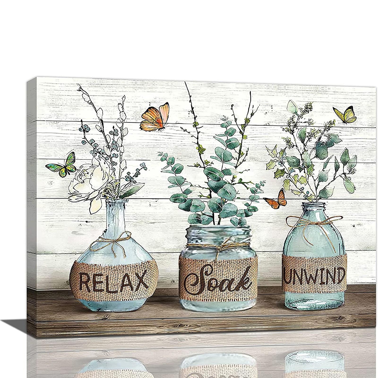 

Bathroom Decor Wall Art Rustic Cotton Pictures Canvas Print Relax Soak Unwind Sign Artwork Modern Home Decor For Framed Ready To Hang One Size