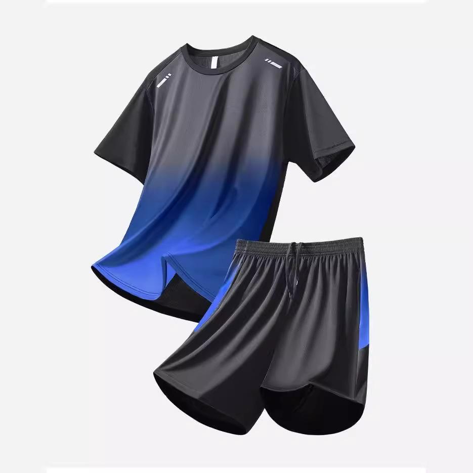 Ice Silk Quick-Dry Sports Suit: Unisex Short-Sleeve & Shorts for Summer Fitness & Outdoor Running
