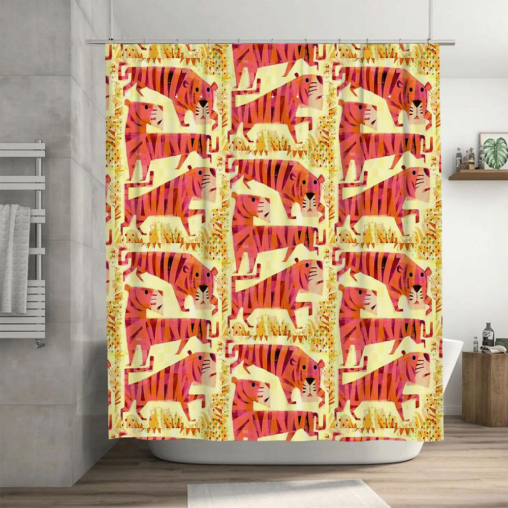 Tenda Doccia Tigre Carina Decorazione Bagno Animale Tema Giungla Tessuto Impermeabile Rivestimento Stile Rustico Vintage Arredamento Casa