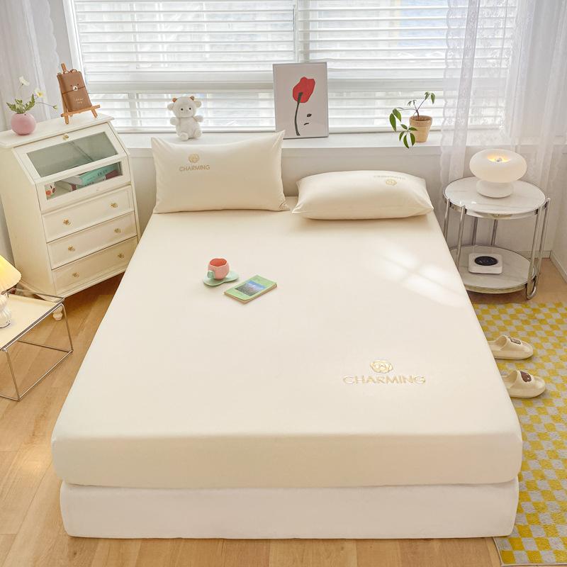 40 Long-staple Cotton Embroidered Single Fitted Sheet Home Hotel Simple Fitted Single Fitted Embroidered Fitted Sheet