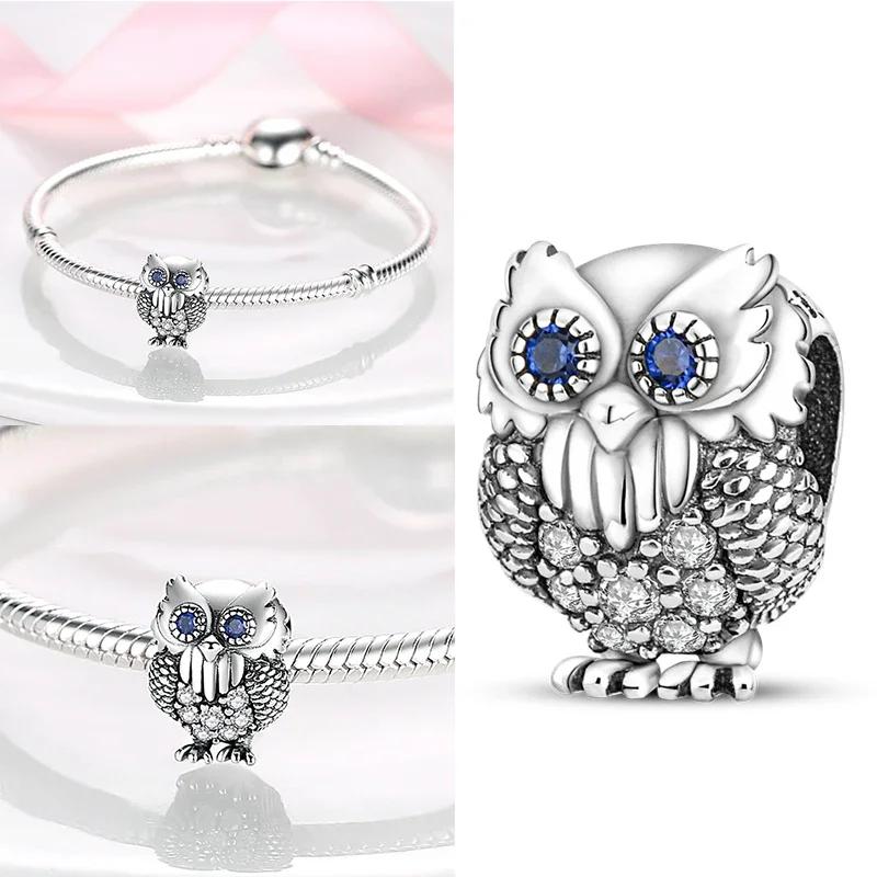 925 Silber Glühwürmchen Libelle Eule Anhänger Kleeblatt Herz Zirkon Farbperle für Original Armband Anhänger Schmuck