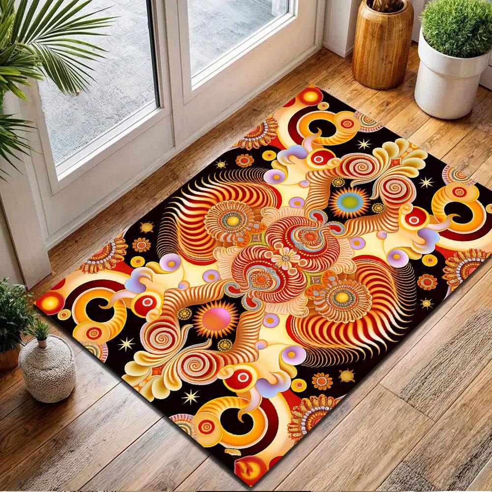 Psychedelic Abstract Pattern Patterned carpet, non slip mat suitable for living room and bedroom sofas