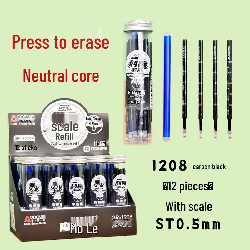 

12-Count Refillable 0.5mm Click-Action Blue-Black Pen Refills for Students - Momele Kekecha 1 Barrel: 12 Refills + 1 Eraser