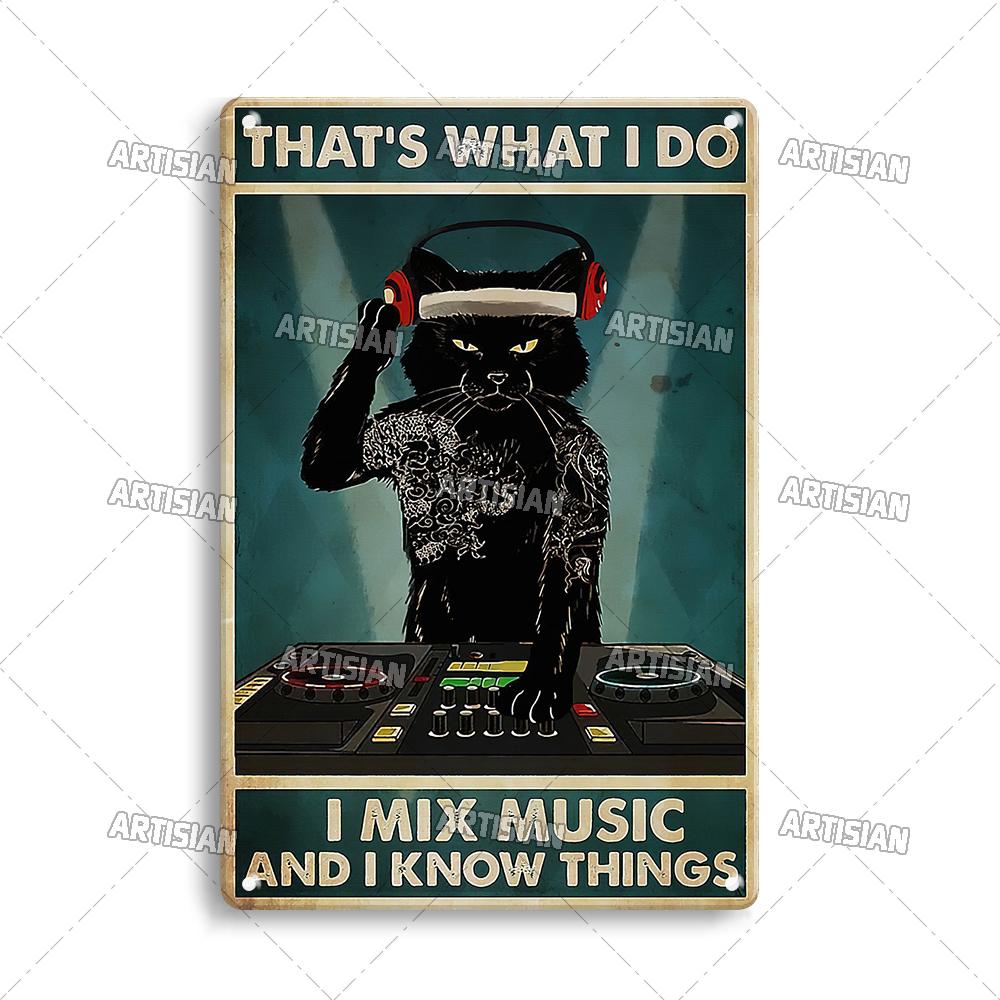 Pôster de Metal Retrô Gato Preto Artista Animal de Estimação Engraçado Vintage Decorativo Placa de Estanho Garagem Bar Pub Clube Cozinha Casa Decoração de Parede Caverna do Homem