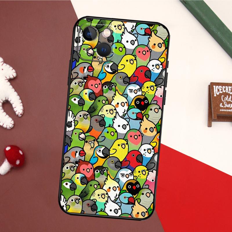Cartoon Cockatiel Collage Case For iPhone 13 Pro Max 16 15 11 12 14 17 Pro Max mini 15 16 Plus 16e 17 Air Back Cover