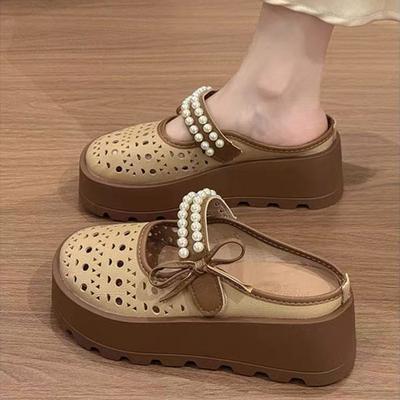 Thick-soled Hollowed-out Cool Slippers for Women's Summer Wear 2025 New Fashionable and Breathable Mary Jane Goes Out with a Bag Head and a Half Drag