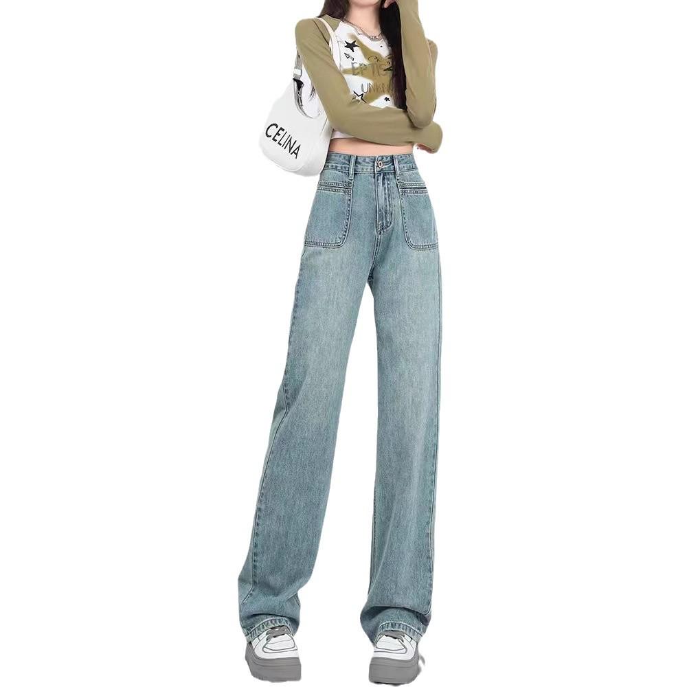 Women's Plus Size High Waist Wide Leg Jeans - Slim Fit, Winter, Thicken, Straight Leg, Loose, Drapey Long Pants