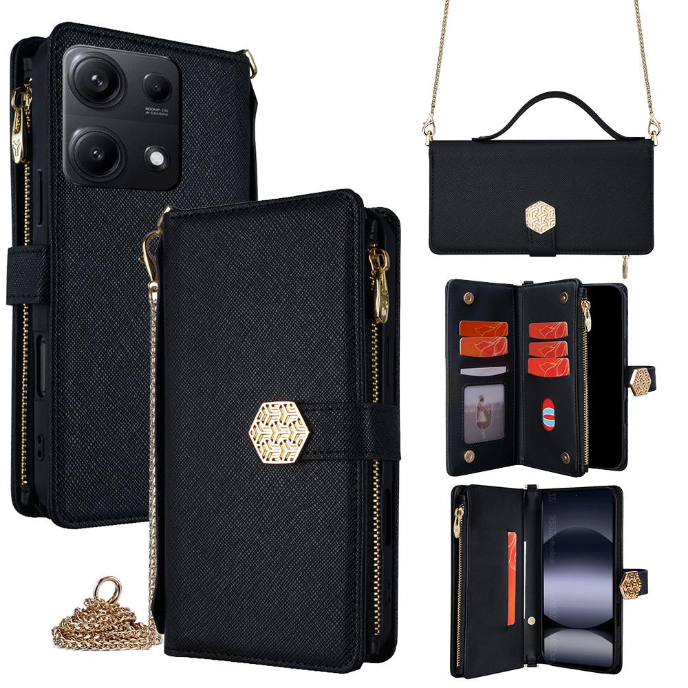 For Xiaomi Redmi Note 14S 4G Case Cross Texture PU Leather+TPU Wallet Phone Cover with Strap