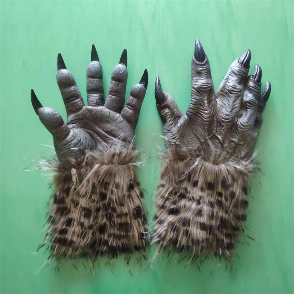 Halloween Werwolf Handschuhe mit Krallen, Pelzige Hände Kostüm für Hausparty