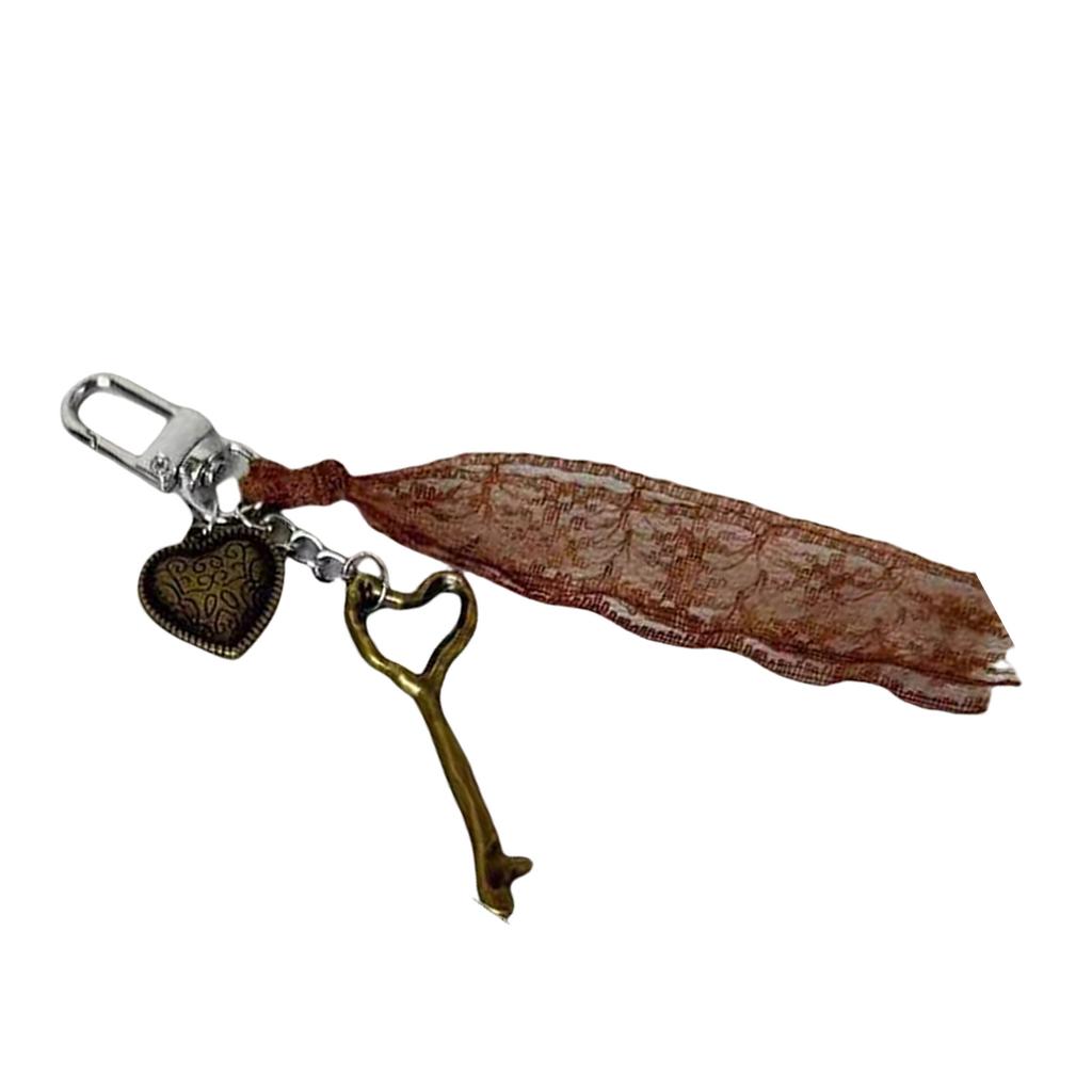 Fashionable Alloy Keychain with Love Heart Key Pendant Lace Charm Keying Bag Hanging Decoration for Women and Girls