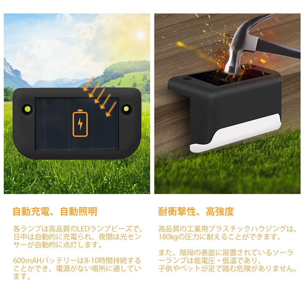 DAI NING Solar Stair Lights [8-Pack] Outdoor Waterproof Stair Warning Lights, Warm White LED Deck Garden Lamps for Pathways, Yards, Fences, and