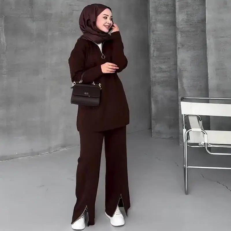 New European and American Solid Fashion Lapel Slim fit Loose Base Knit Set Women Knitted Set