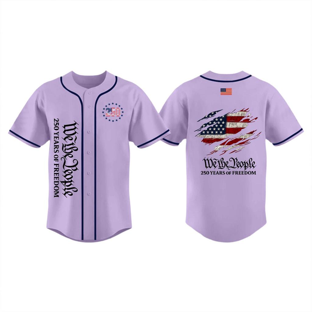 Unisex Baseball Jersey Lightweight Athletic Top Independence Day Print Full Sleeve Casual Shirt Suitable for Outdoor Sports and Daily Wear