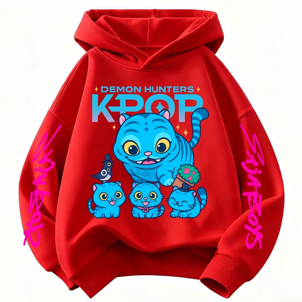 Cute Children's Clothes KPop Devil Hunter Fashion Print Casual Movie Girls Boys Winter Casual Woolen Hoodies