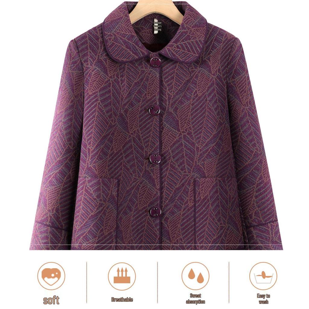 Women's Winter Velvet-Enhanced Lapel Jacket for Middle-Aged and Elderly: Grandma's Warm, Stylish Cotton Wear