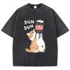 Manga Retro Washed Cotton T-Shirt Cat Chinoiserie Style Vintage Top Tee Casual Streetwear Men Women Unisex T Shirt