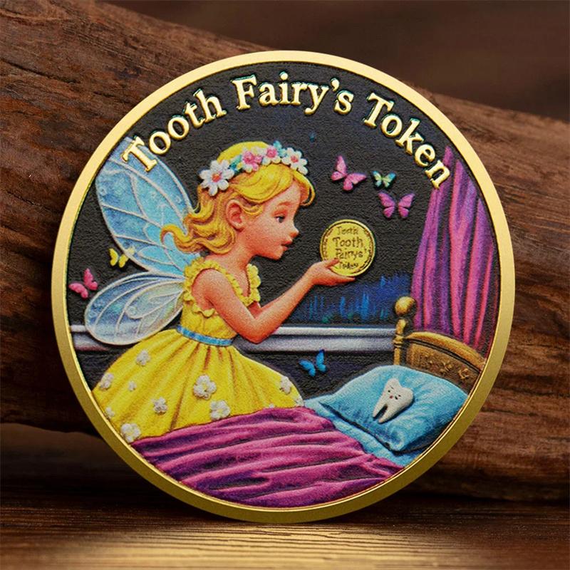 

Tooth Fairy Token Commemorative Coin Gold-Plated Baby Tooth Replacement Collection Coin Cartoon Lucky Coins золотой