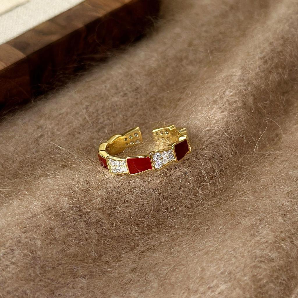 Medieval Brushed Diamond-encrusted Zircon Ring for Women Does Not Fade, Light Luxury and Versatile Open Index Finger Ring Jewelry.