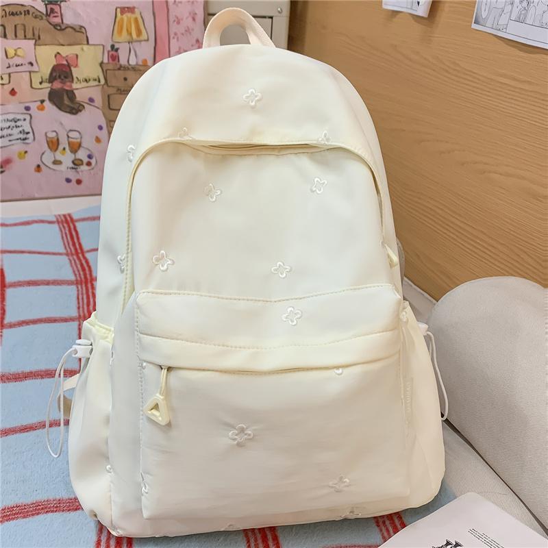 Cute Floral Embroidered Nylon Backpack for Women & Teens – Pastel Green Design with Multiple Pockets, Perfect for School and Daily Use