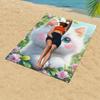 1PC  Cute White Cat Print Beach Towel, Quick Dry Sand Free Oversized Towel