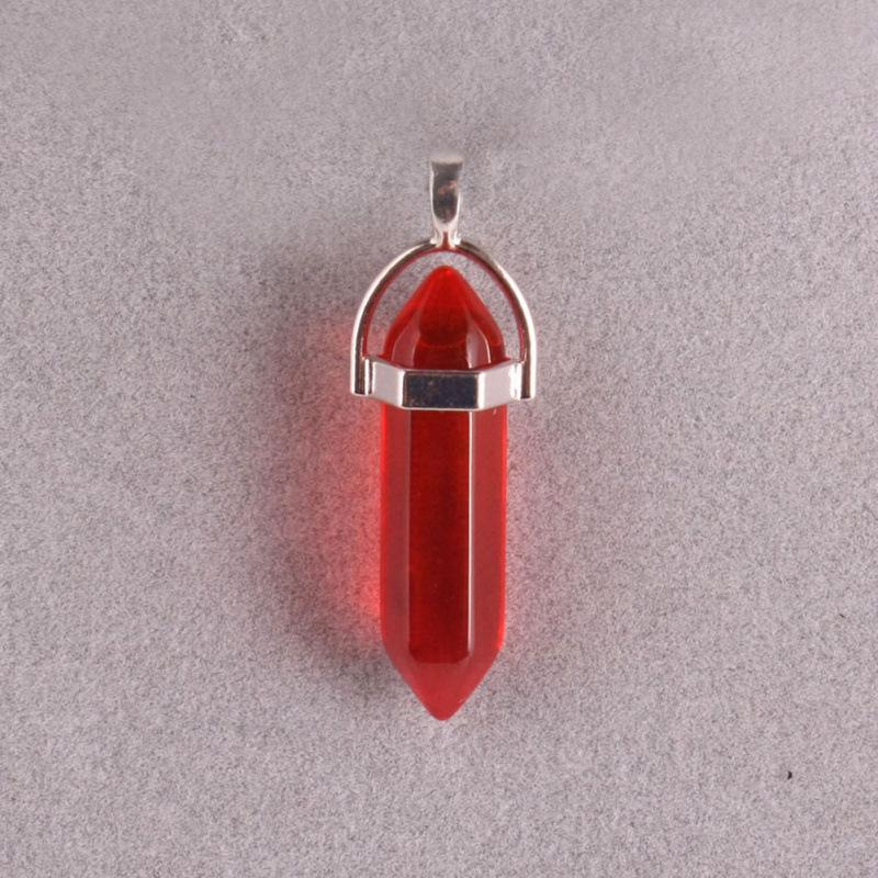 Bohemian Style Agate Crystal Quartz Hexagonal Bullet Pendant Necklace