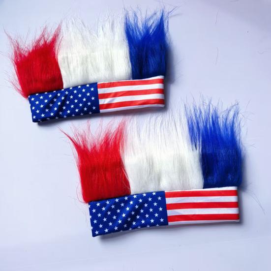 Novelty Patriotic Fuzzy Headband Independence Day Headband Comfortable Hair Accessory Creative Red White Blue Wig Hat Independence Day Empty Top Fans