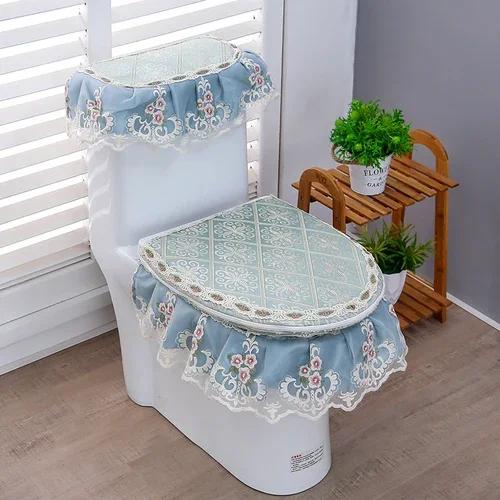 Σετ Τριών Τεμαχίων Τουαλέτας Golden Velvet 4 Εποχών Δαντελωτό Ύφασμα Στυλ Φερμουάρ Υψηλής Ποιότητας Μαξιλάρι Καθίσματος Τουαλέτας Κάλυμμα Μαξιλαριού Καθίσματος Τουαλέτας