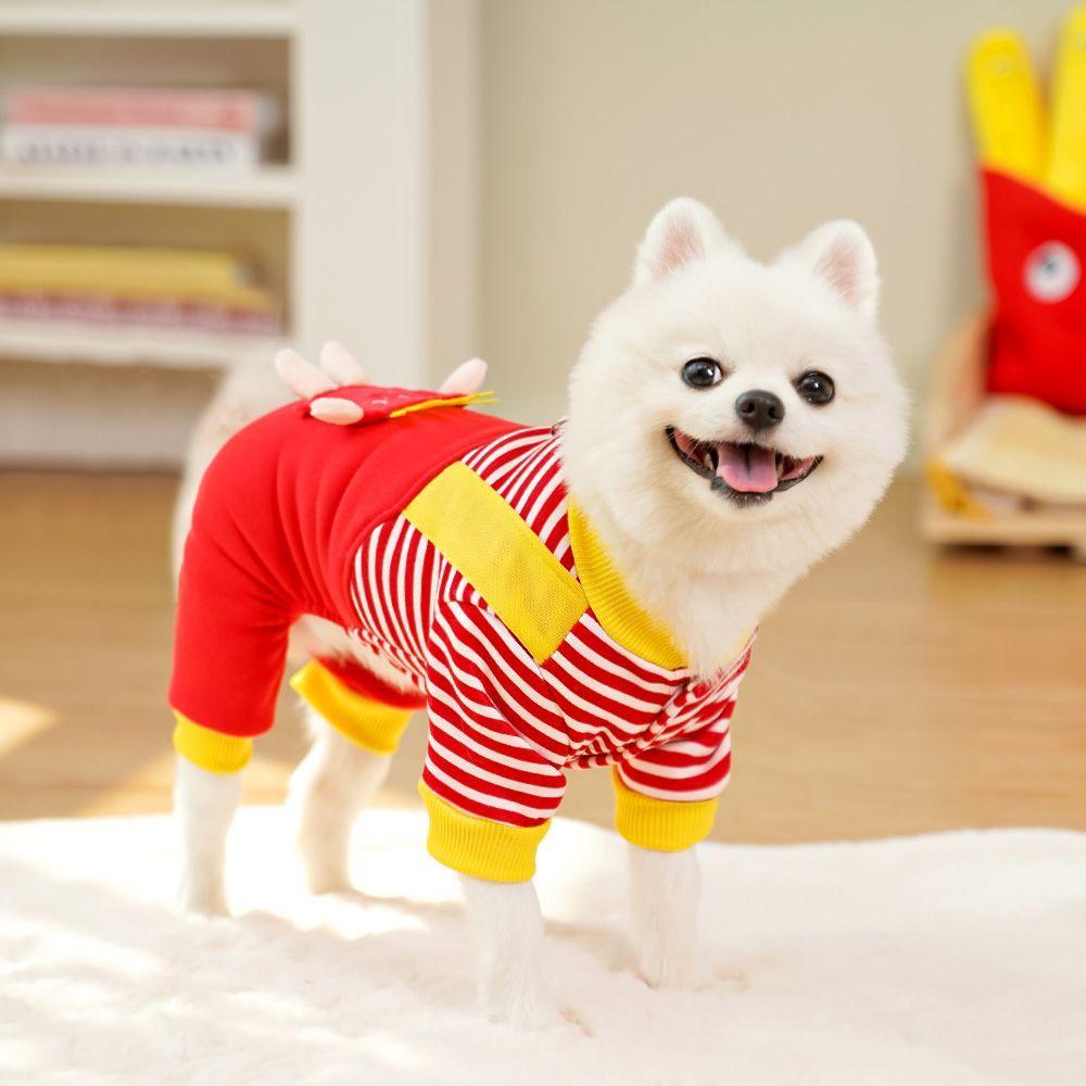 Four-legged Pet Dog Big Dog Cat Autumn/Winter Hoodie Plus Fleece Clothing Supplies Chips Striped Teddy