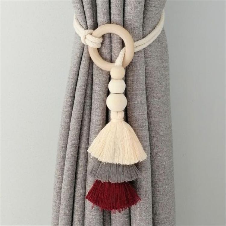 2 Pack Cotton Rope Curtain Holdbacks Ties Decorative Drapery Clip With Fringe and Wooden Beads for Living Room Decors
