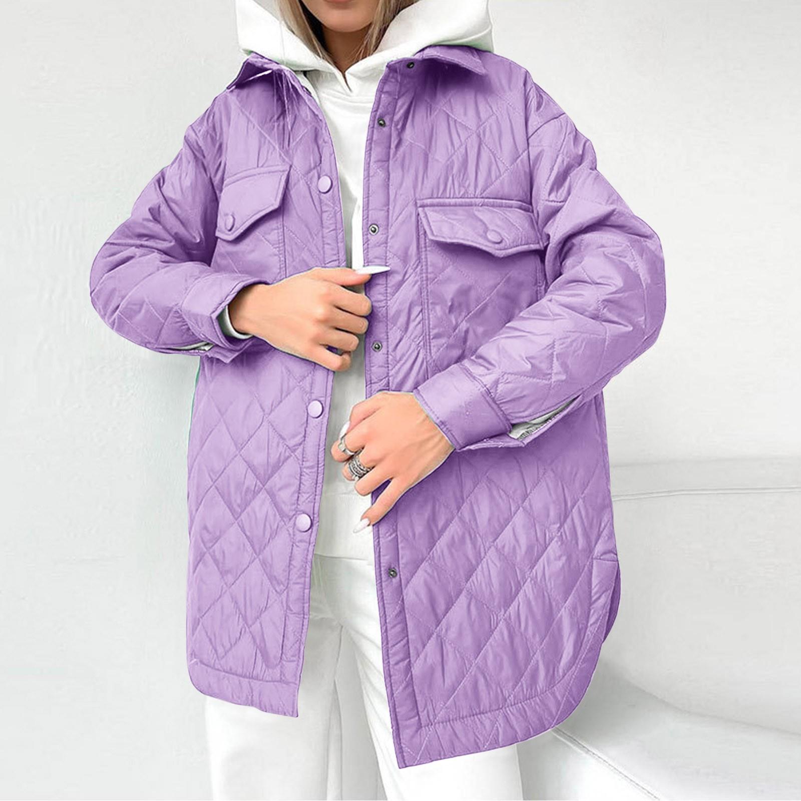 

Женская куртка с длинным рукавом, ромбовидной стежкой, однотонная, утолщенная, на пуговицах, хлопковая верхняя одежда S фиолетовый